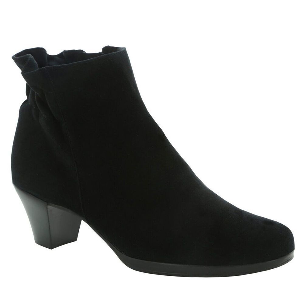 Munro Women Alfie Ankle Booties Size 6 WW Black Suede Heeled Side‎ Zip